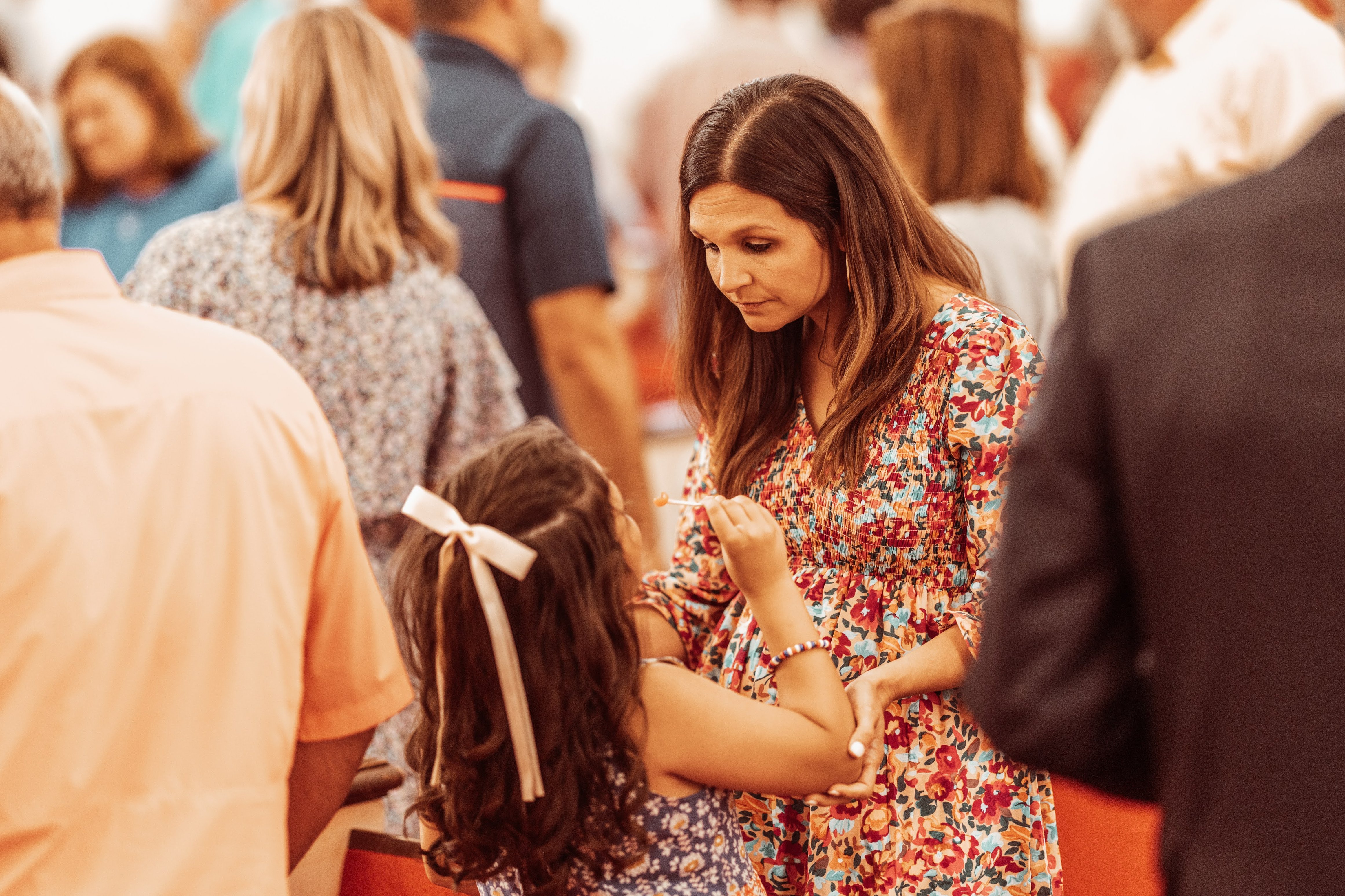 Woman and child at church