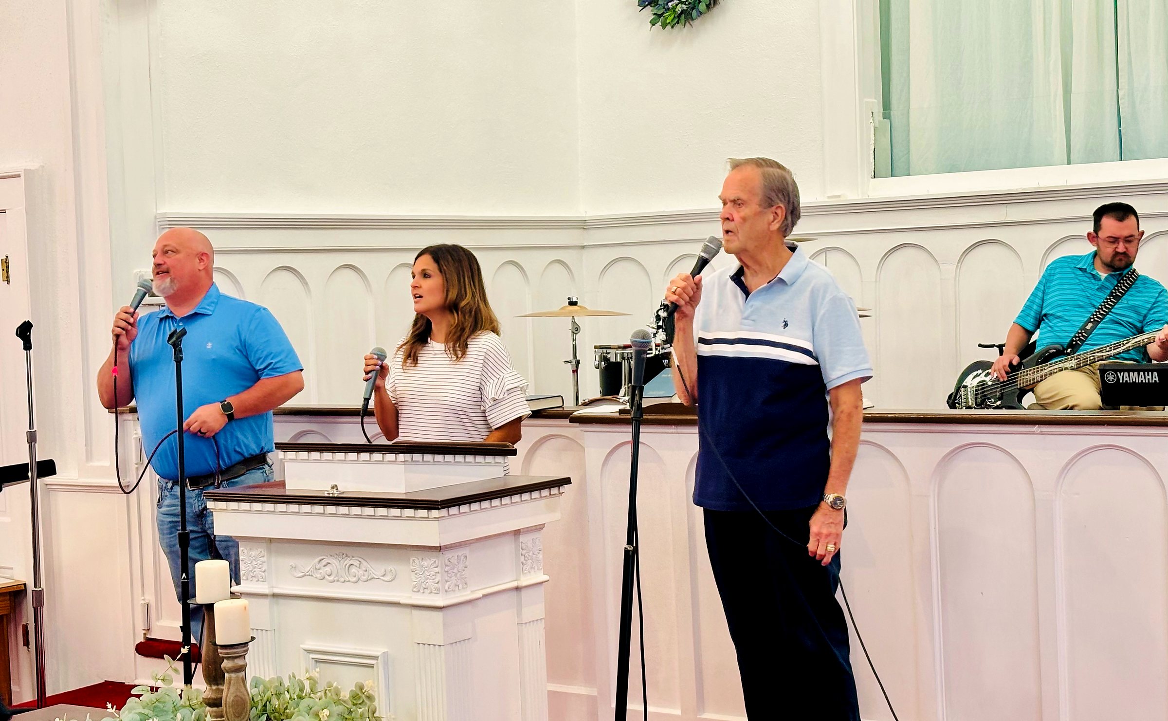 Praise team leading Sunday worship