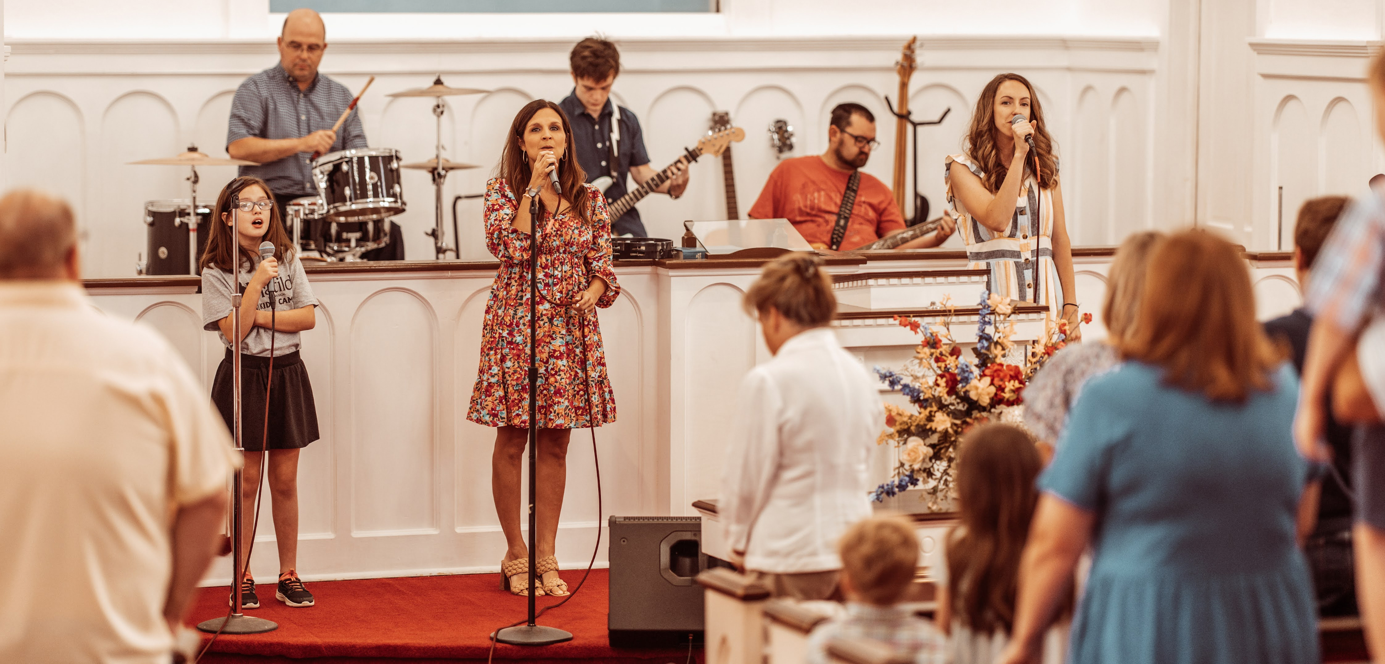 Worship team leading music